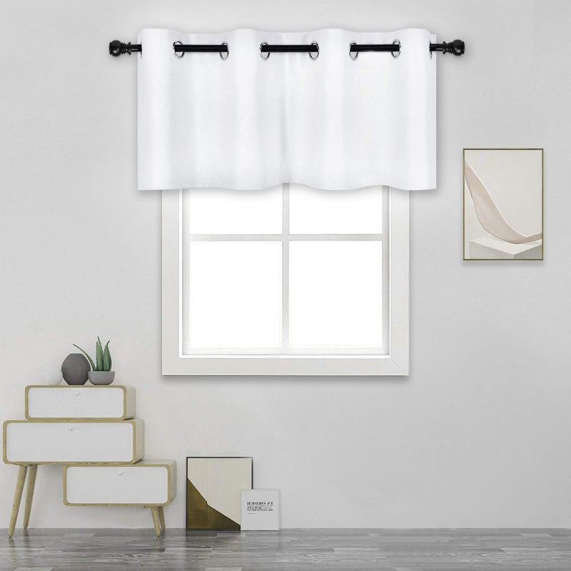 DECOVSUN Solid White Grommet Valance for Windows 52"W x 18"L (Pack of 1), Blackout Curtain Valance for Kitchen, Living Room, Bedroom, Bathroom - Image 1